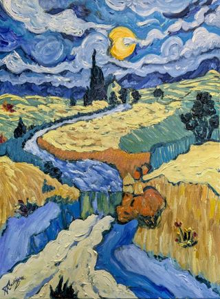 Cuadro estilo Van Gogh paisaje oleo pintado a mano