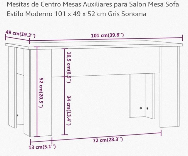 Mesa gris centro auxiliar elevable