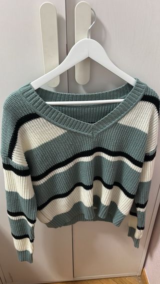 SHEIN Jersey de rayas de hombros caídos, talla M