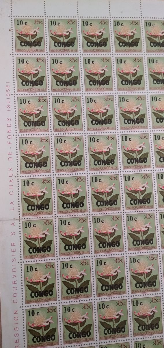 Hoja de 100 sellos del Congo Belga