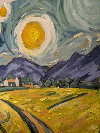 Cuadro estilo Van Gogh pintado a mano paisaje oleo