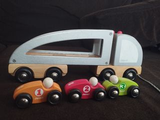 Juguete camión remolque madera