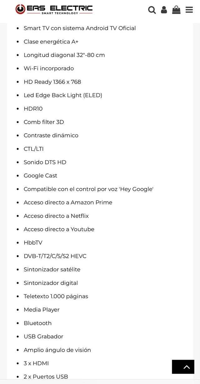 Smart tv eas electric 32”