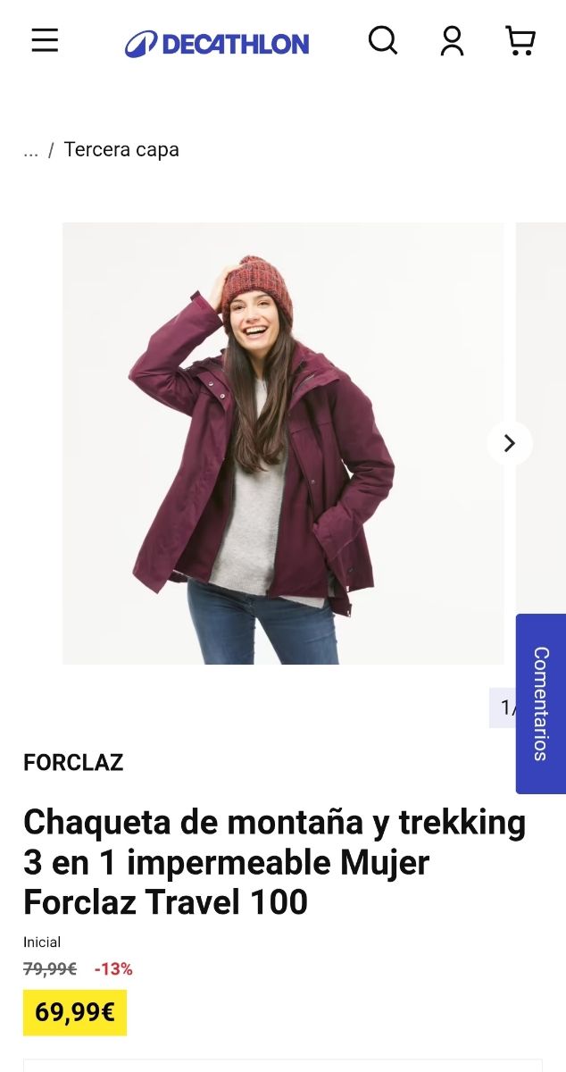Chaqueta de montaña 3 en 1 Forclaz Travel 100