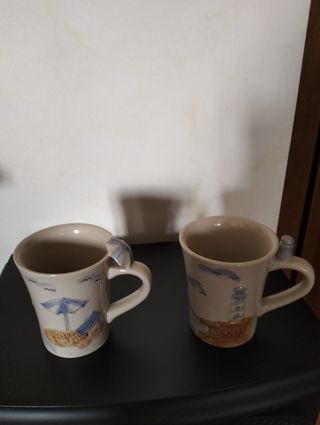 Coppia tazze decorate a tema marino