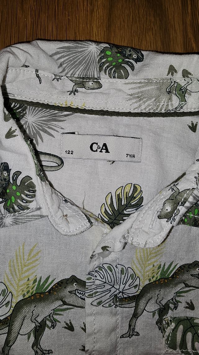 Camisa infantil dinosaurios CyA T7 122cm lino/algo