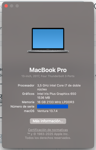MacBook Pro 2017 i7 3,5 GHz 16 GB 256 SSD