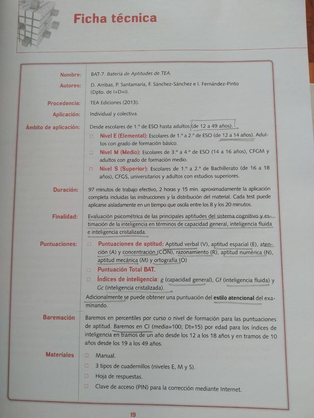 BAT-7, Batería de Aptitudes de TEA (Spanish Edition)