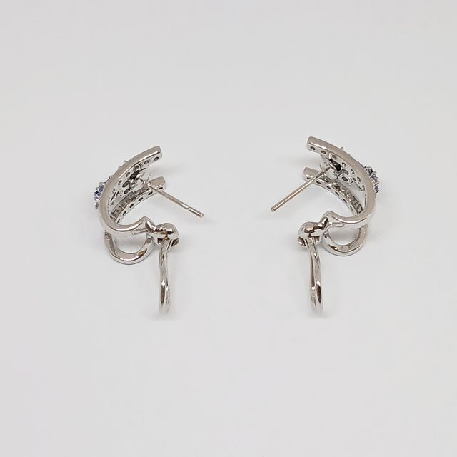 Pendientes Oro Blanco Flores Zafiros Brillantes