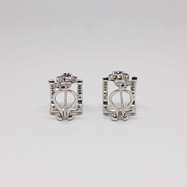Pendientes Oro Blanco Flores Zafiros Brillantes