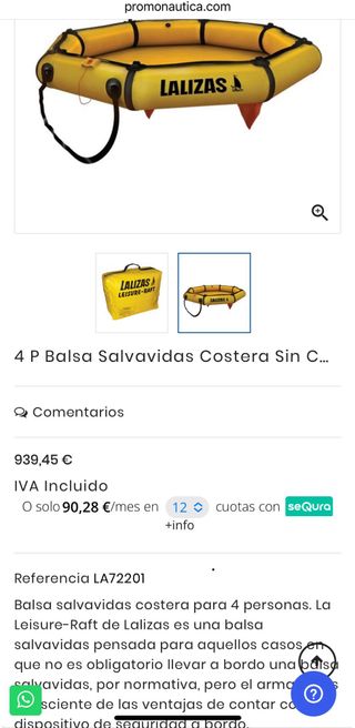Balsa salvavidas lalizas 4 personas