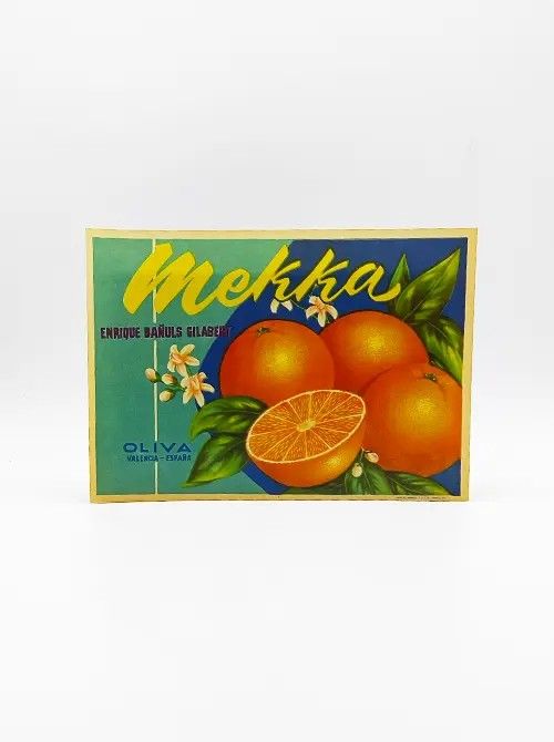 Antiguo Cartel Etiqueta de Naranjas Mekka años 50'