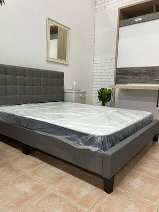 Cama Matrimonio 135x190 Gris + Cabecero ! 