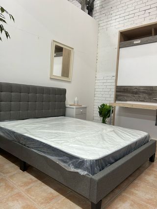 Cama Matrimonio 135x190 Gris + Cabecero ! 