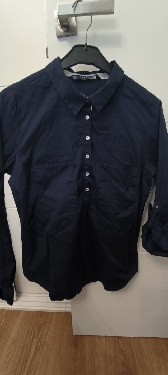 Camisa azul marino Zara Basic