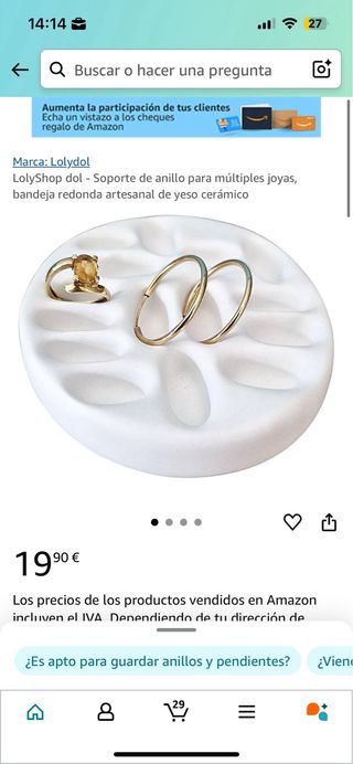 Bandeja plato organizador de anillos