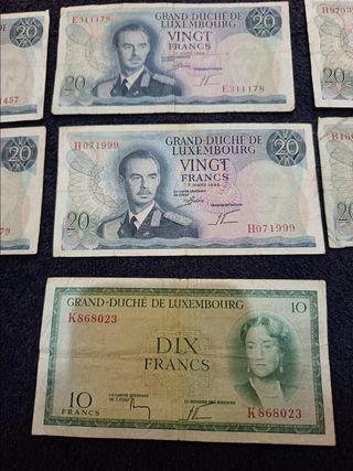 LUSSEMBURGO-LOTTO DI N. 6 BANCONOTE DA 20 FRANCHI.