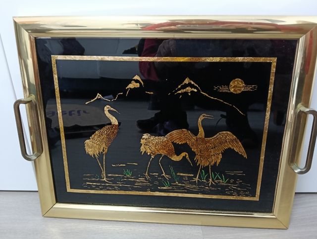 Bandeja pan de oro garzas chinas