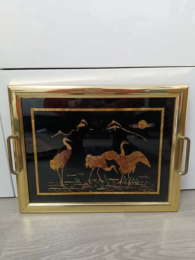 Bandeja pan de oro garzas chinas