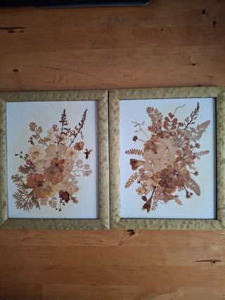 Cuadros de flores secas vintage con firma