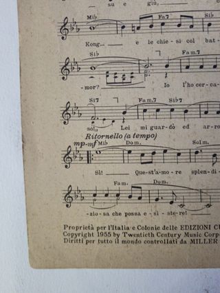 Musica spartito musicale film 1974 raro