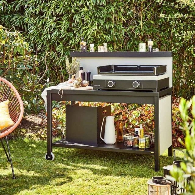 Mesa acero con aparador abierto y ruedas