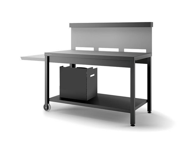 Mesa acero con aparador abierto y ruedas