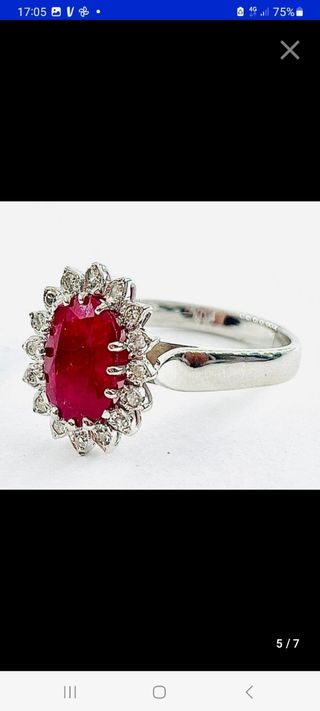 Anello oro 18 carati con rubino e diama