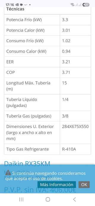 AIRE ACONDICIONADO INVERTER DAIKIN 3000FRG 