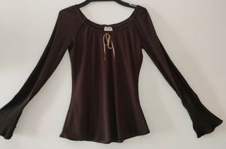 Blusa vintage bohemia marrón.Pimkie, S