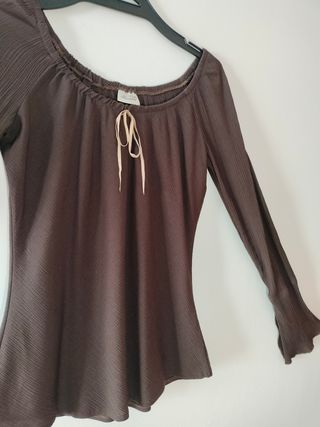 Blusa vintage bohemia marrón.Pimkie, S