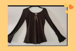 Blusa vintage bohemia marrón.Pimkie, S