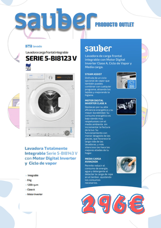 🧺Lavadora integrable Sauber Serie 5 BI81123V 8kg 