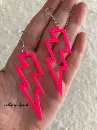 Lote pendientes rayo rosa fucsia rock star punk