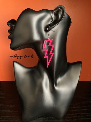 Lote pendientes rayo rosa fucsia rock star punk