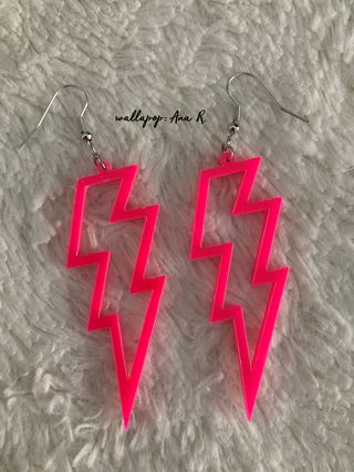 Lote pendientes rayo rosa fucsia rock star punk
