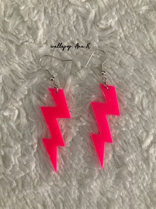 Lote pendientes rayo rosa fucsia rock star punk