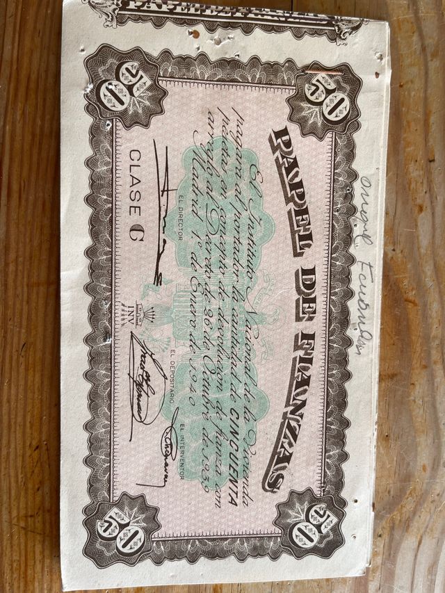 50 billetes Papel de fianzas 1940