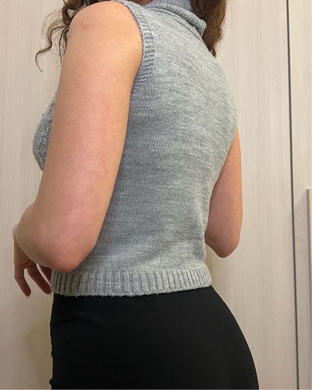 Crop Gilet In Maglia Aderente Grigio Vintage