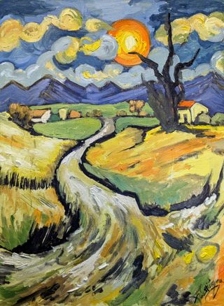 Cuadro estilo Van Gogh paisaje oleo pintado a mano