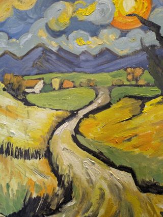 Cuadro estilo Van Gogh paisaje oleo pintado a mano