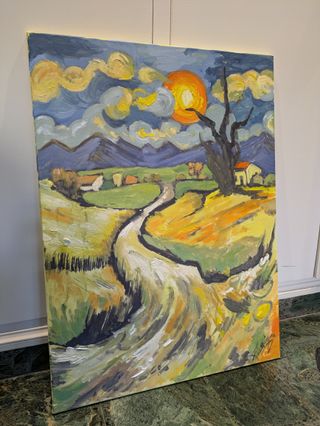 Cuadro estilo Van Gogh paisaje oleo pintado a mano