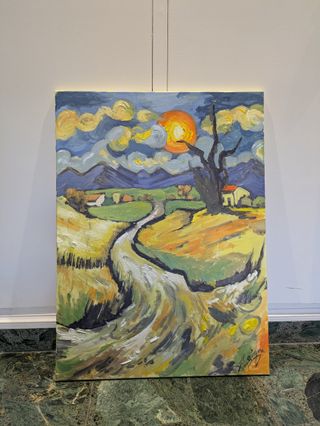 Cuadro estilo Van Gogh paisaje oleo pintado a mano
