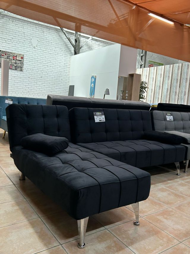 Sofá Chaise Longue Cama Negro + 2 Cojines ! 