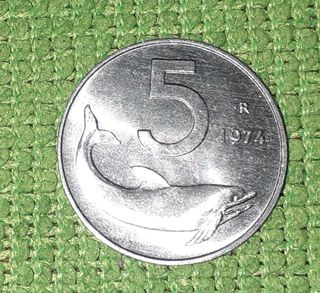 Moneta da lire 5 del 1974