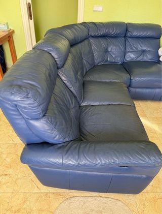 Sofá Esquinero de Cuero Natural con Reclinable