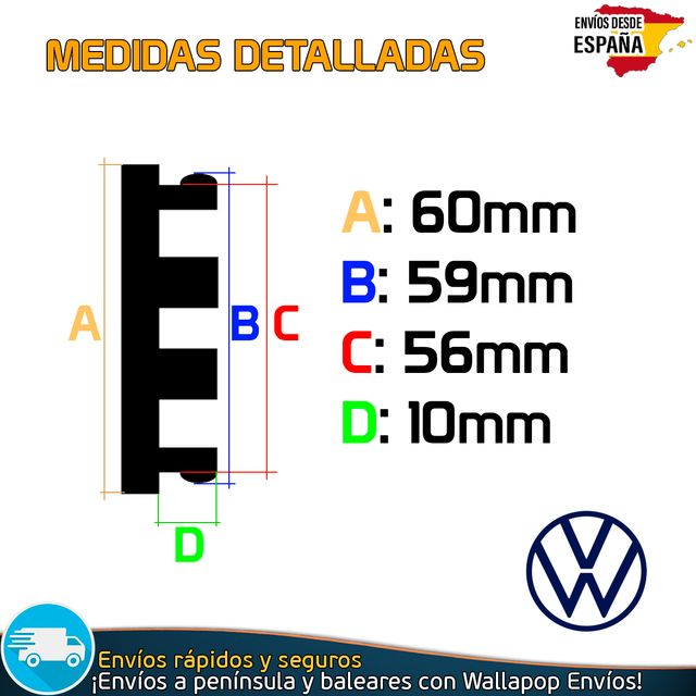 X4 Tapacubos Volkswagen 60mm Tapas negras Llantas