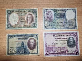 2 billetes del 1928 y 2 del 1931