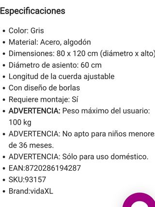 Silla colgante xl con cojin