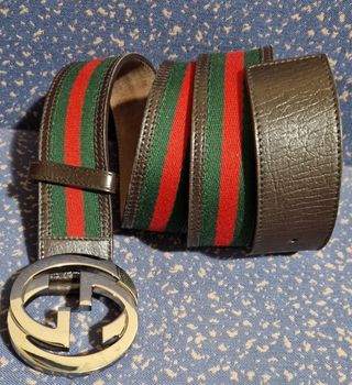 Cinturón Gucci Tribanda Doble GG Interlocking Piel